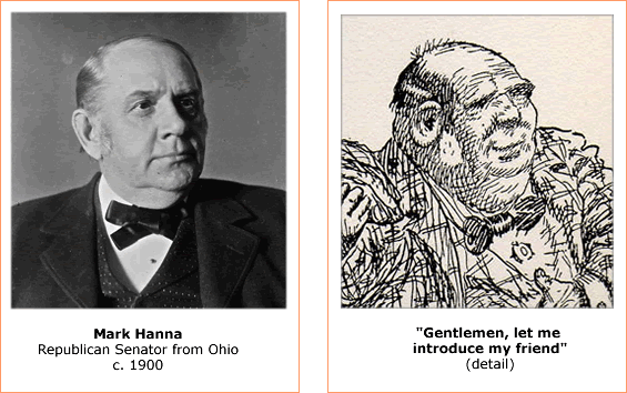 Photo of Mark Hanna and Caricature of Mark Hanna by Homer Davenport